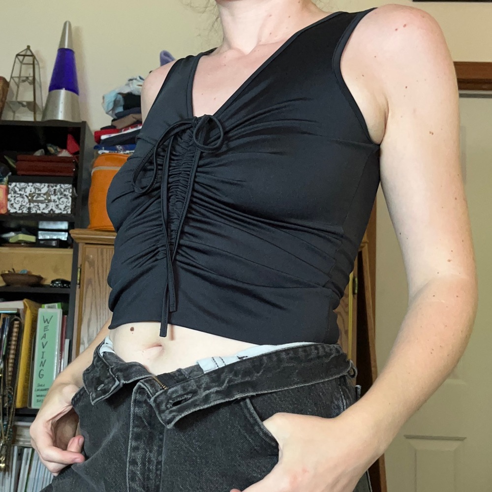 Y2K Squalle Black Ruched Drawstring Tank Top Size M